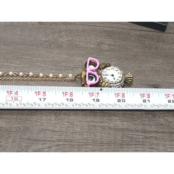 Betsey Johnson Back To Cool Owl Pink Glasses Faux Clock Pendant Necklace New - Picture 8 of 8